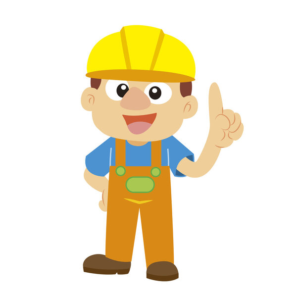 Векторная иллюстрация строителя в желтом шлеме
