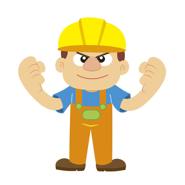 Vector illustration of a builder in yellow helmet