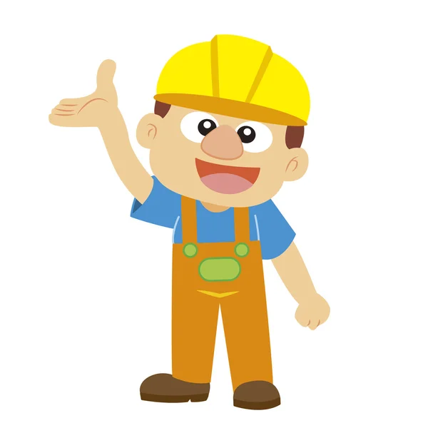 Ilustración vectorial de un constructor en casco amarillo — Vector de stock