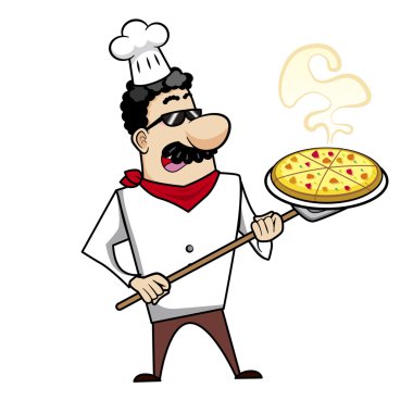 karikatür Şef pizza ile
