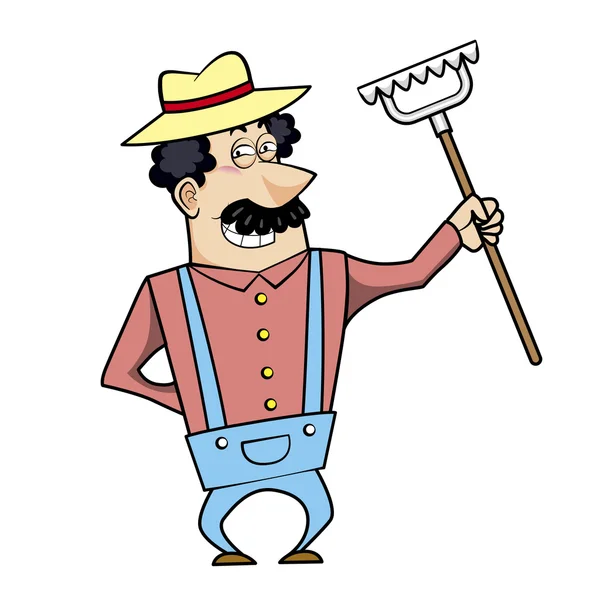 Cartoon Landscaper with Rake — Stock Vector