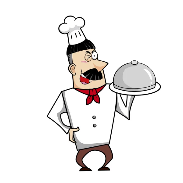 Cartoon chef-kok met serveren lade — Stockvector