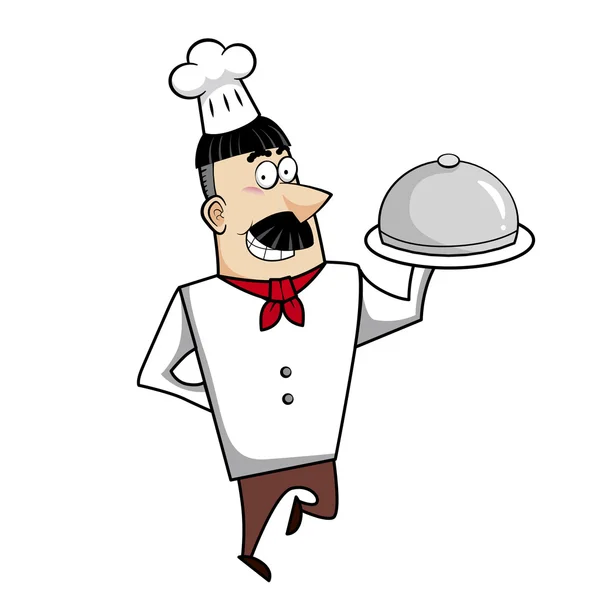 Cartoon chef-kok met serveren lade — Stockvector