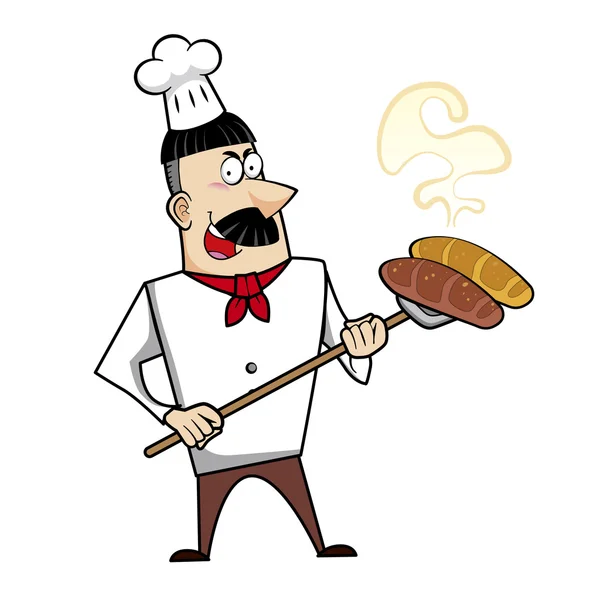 Chef del fumetto con pane fresco — Vettoriale Stock