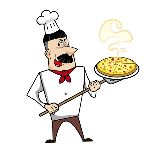 Chef de dibujos animados con pizza — Vector de stock