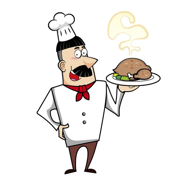 Cartoon Chef with Roast Turkey — Stock Vector