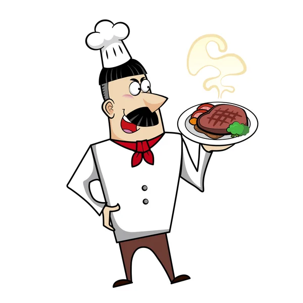Chef de dibujos animados con cena de carne — Archivo Imágenes Vectoriales