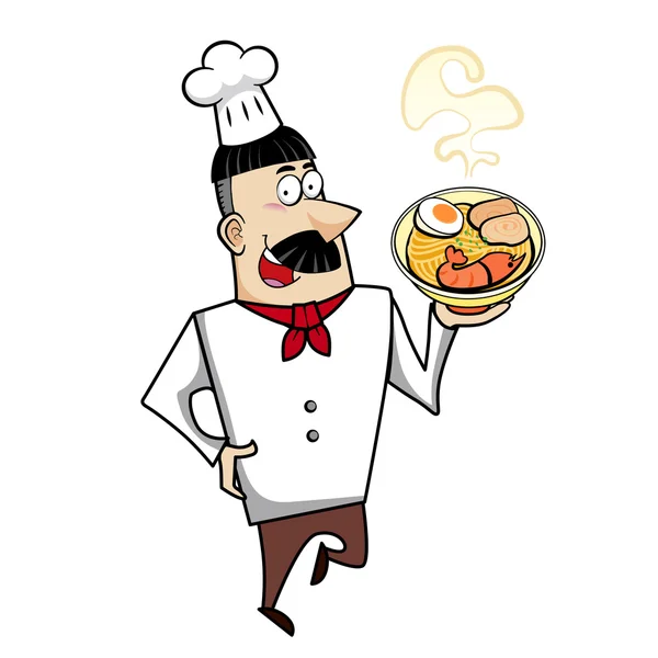 Cartoon Chef with Ramen Bowl — Stock Vector