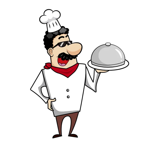 Cartoon Chef with Serving Tray — Stock Vector