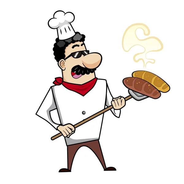 Chef de dibujos animados con pan fresco — Archivo Imágenes Vectoriales