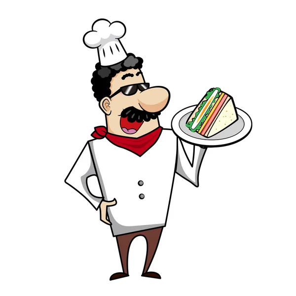 サンドイッチを漫画シェフ — ストックベクタ