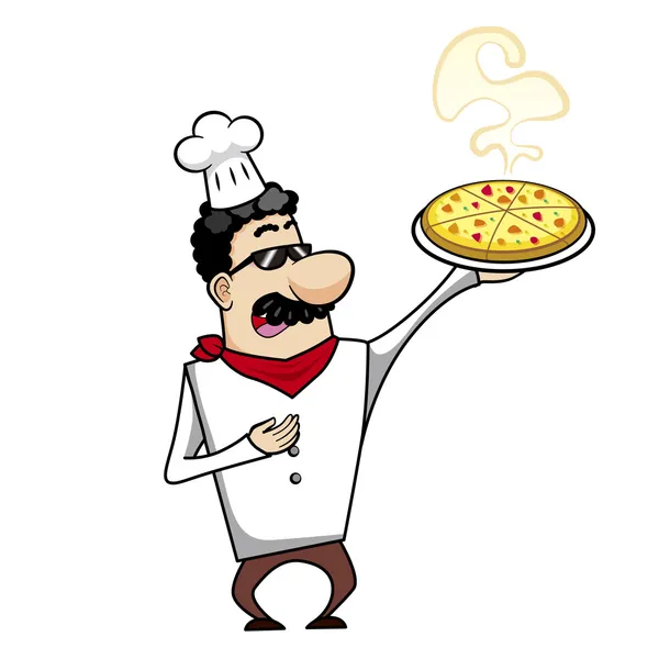 Chef dos desenhos animados com pizza — Vetor de Stock