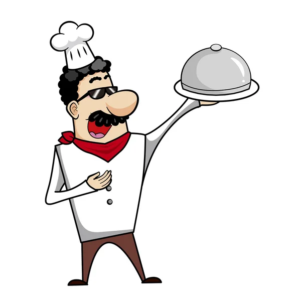Kreskówka kucharz z obsługujących taca — Wektor stockowy