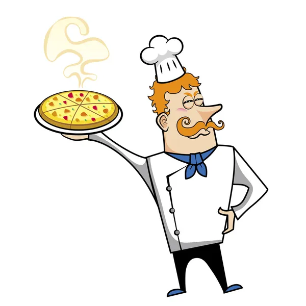 Zeichentrickkoch mit Pizza — Stockvektor