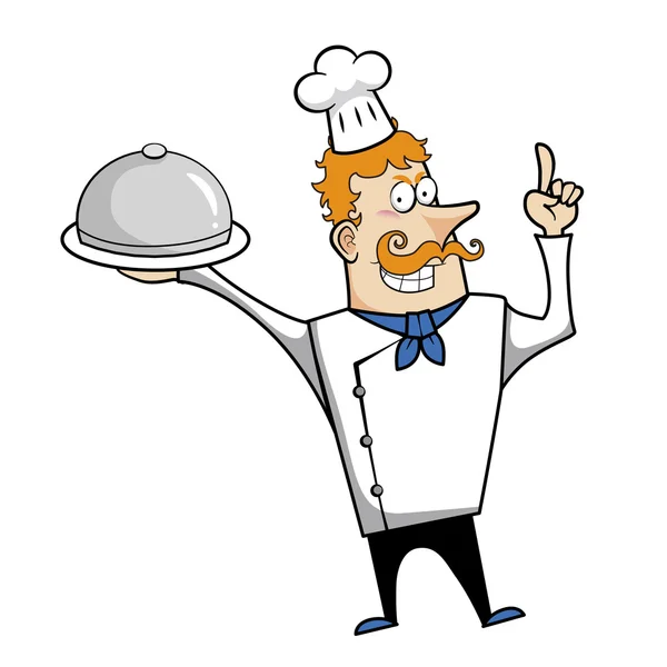 Cartoon-Koch mit Serviertablett — Stockvektor