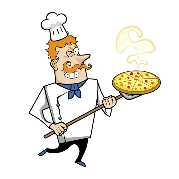 Chef de bande dessinée avec pizza — Image vectorielle