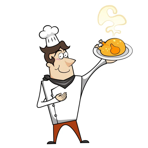Cartoon Chef with Roast Chicken — Stock Vector