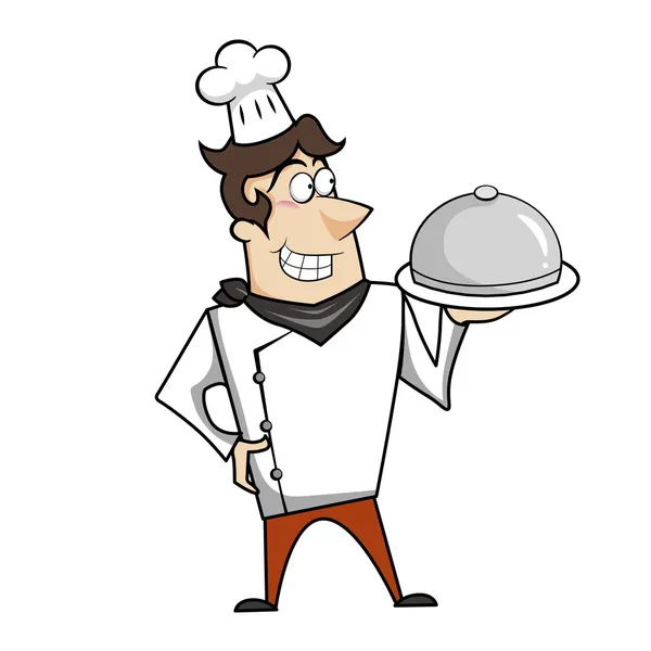 Chef di cartoni animati con vassoio — Vettoriale Stock