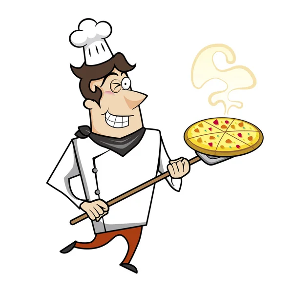 Chef dos desenhos animados com pizza — Vetor de Stock