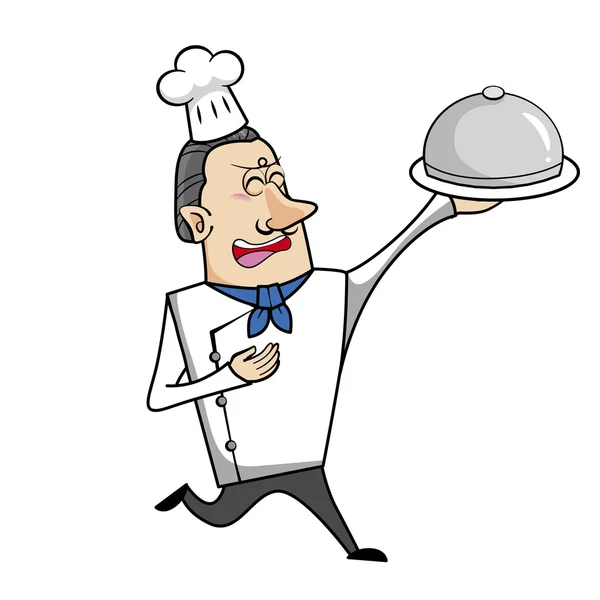 Cartoon Chef with Serving Tray — Stock Vector