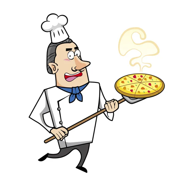 Chef de dibujos animados con pizza — Archivo Imágenes Vectoriales