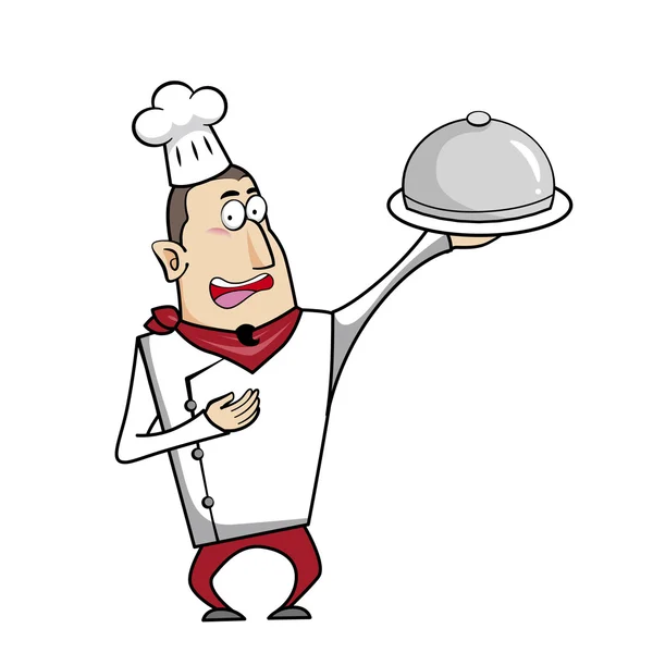 Cartoon Chef with Serving Tray — Stock Vector