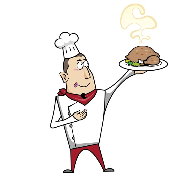 Cartoon Chef with Roast Turkey — Stock Vector