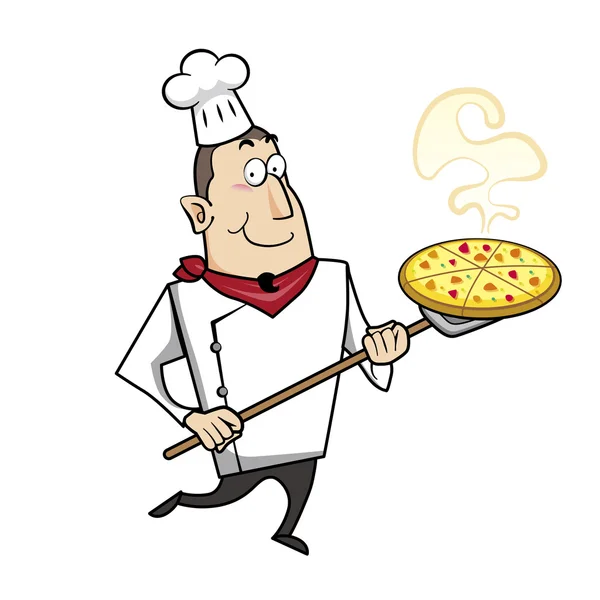 Chef dos desenhos animados com pizza — Vetor de Stock