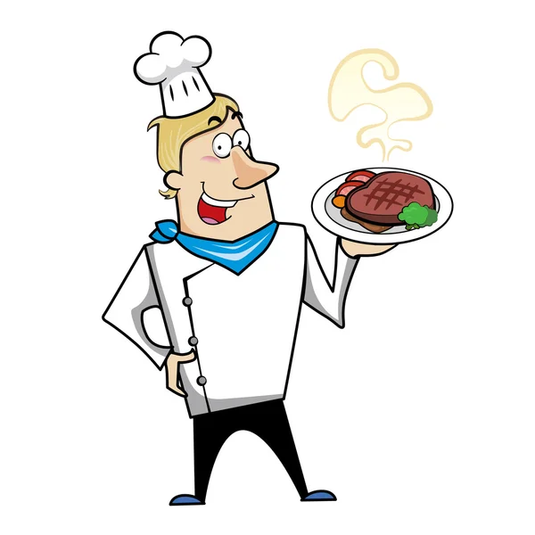 Cartoon Chef with Steak Dinner — Stock Vector