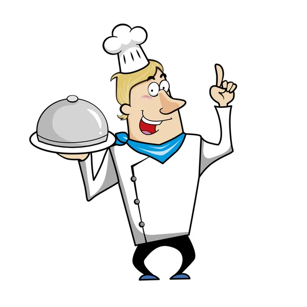 Cartoon Chef with Serving Tray — Stock Vector