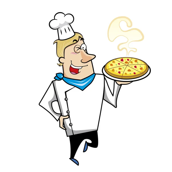Chef dos desenhos animados com pizza — Vetor de Stock