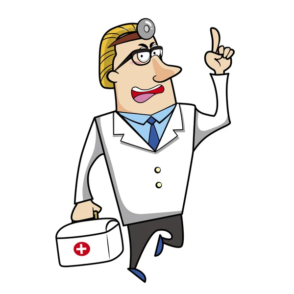 Cartoon Doctor con kit di pronto soccorso — Vettoriale Stock