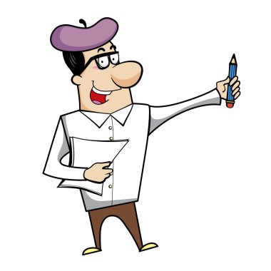 kalem ve kağıt ile karikatür sanatçısı