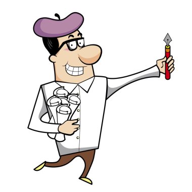 kalem ve kağıt ile karikatür sanatçısı