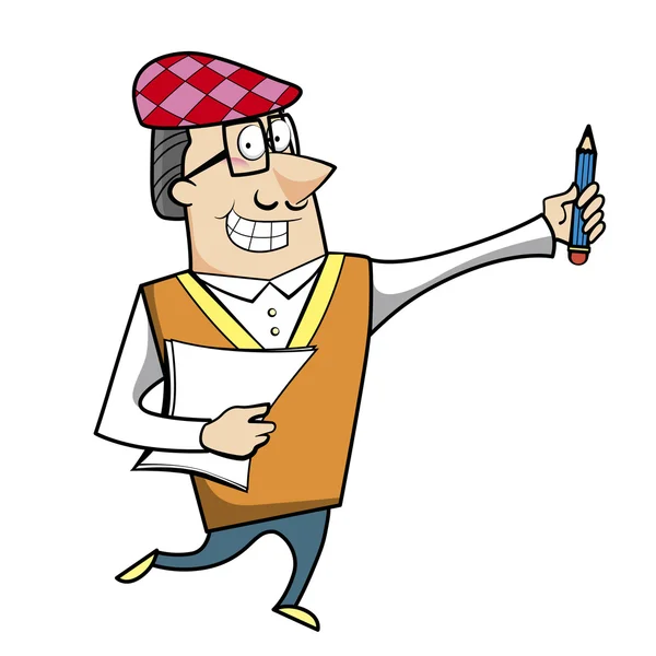 Artista de desenhos animados com lápis e papel — Vetor de Stock