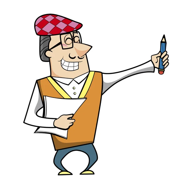 Cartoon Artist with Pencil and Paper — Stock Vector