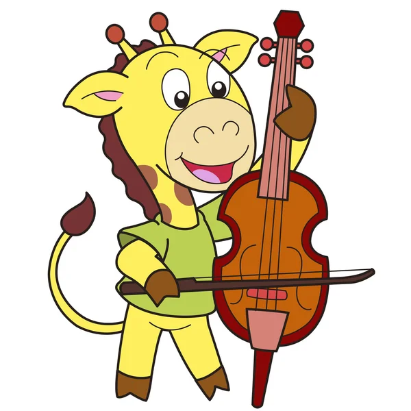 Карикатурный жираф играет на виолончели — стоковый вектор