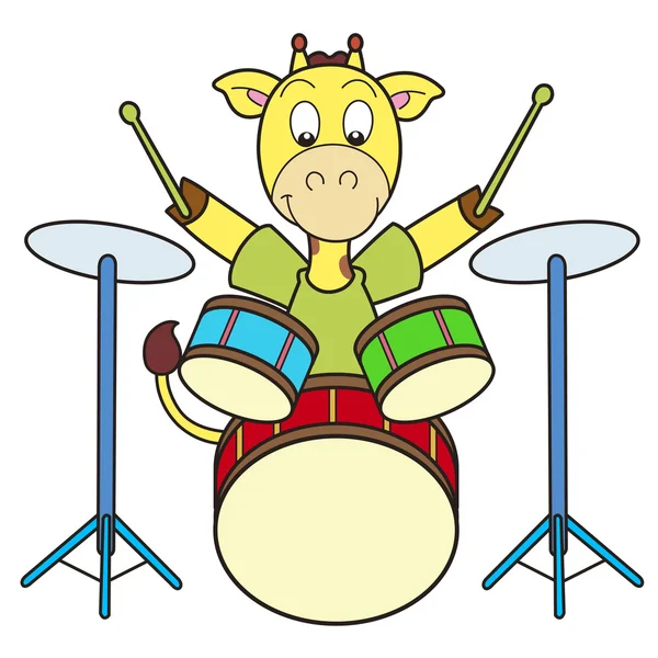 Cartoon Giraffe Playing Drums — Stock Vector