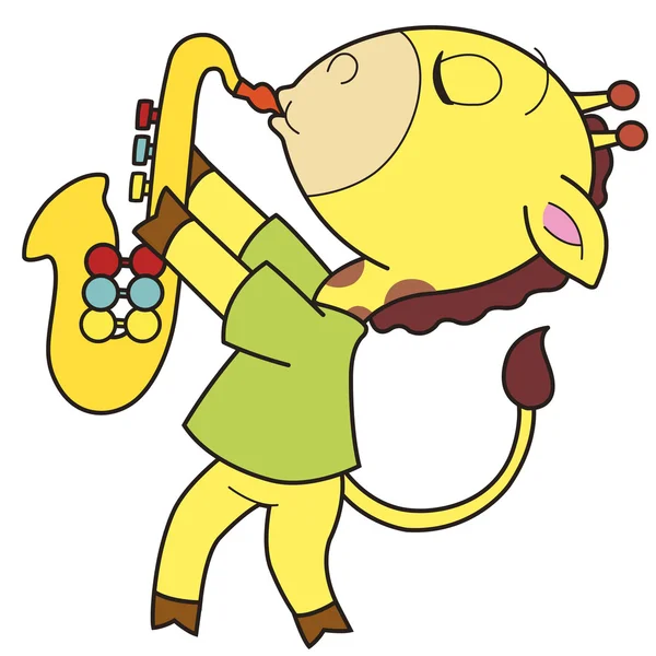 Cartoon Giraffe Playing a Saxphone — Stock Vector