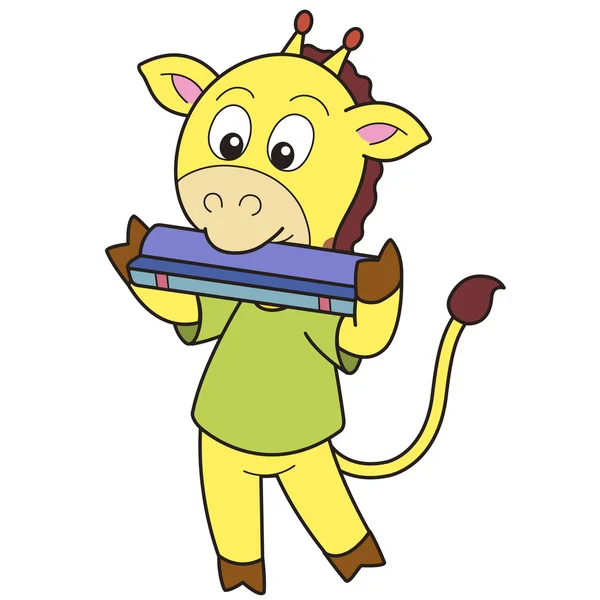 Cartoon giraffe spelen een mondharmonica — Stockvector