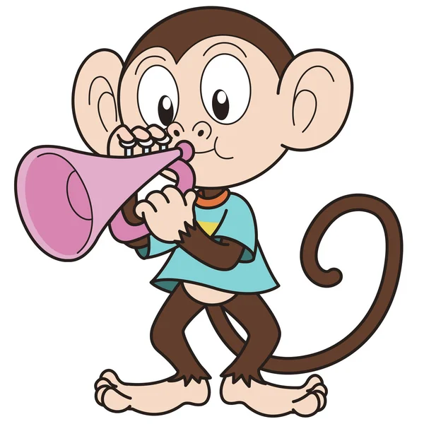 Mono de dibujos animados tocando una trompeta — Vector de stock