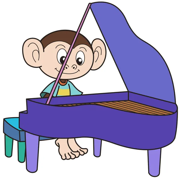 Kreslená opice, hraje klavír — Stockový vektor