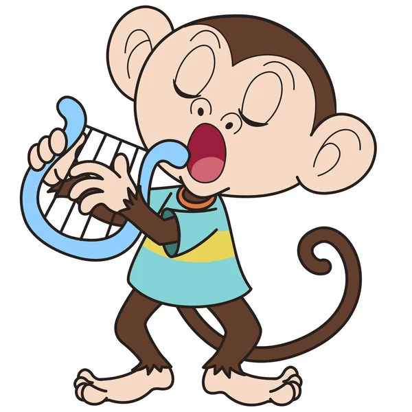 Cartoon Monkey Playing a Harp — Stock Vector