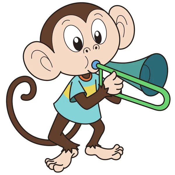 Cartoon Monkey Playing a Trombone — Stock Vector