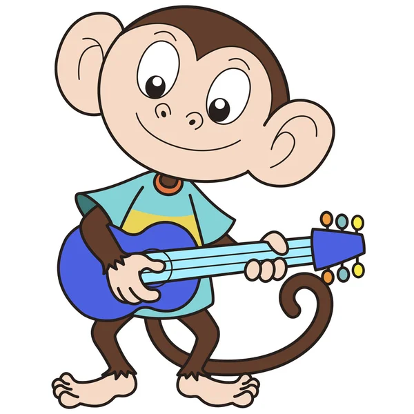 Mono de dibujos animados tocando una guitarra — Vector de stock