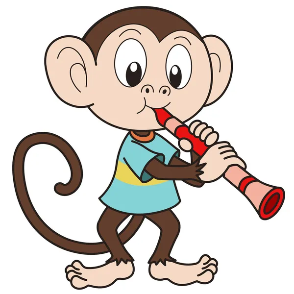 Mono de dibujos animados tocando un clarinete — Vector de stock