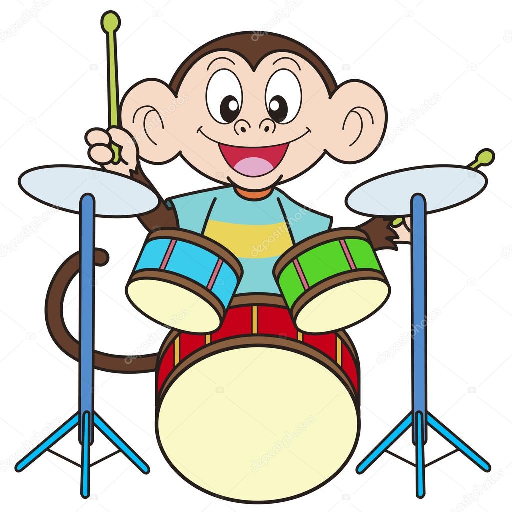 Cartoon Monkey Playing Drums