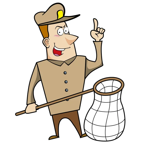 Cartoon Animal Control Officer with Net — Stock Vector
