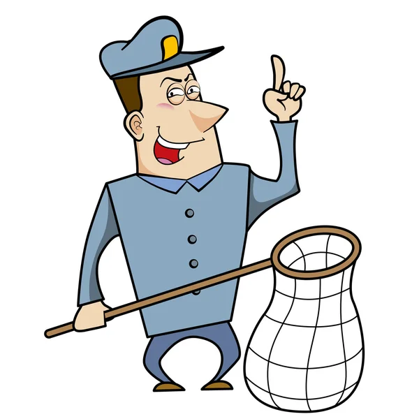 Cartoon Animal Control Officer with Net — Stock Vector