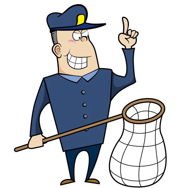 Cartoon Animal Control Officer with Net — Stock Vector